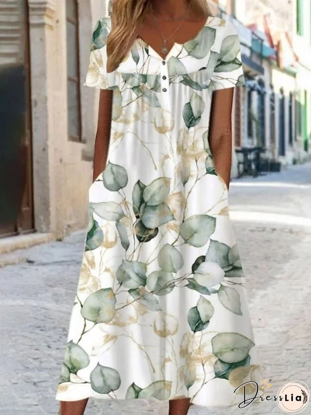 Casual Dress A Line Dress Summer Dress Floral Paisley Pocket Print V Neck Midi Dress Fashion Modern Daily Holiday Short Sleeve Regular Fit White Cream Blue Summer Spring S M L XL XXL for Women