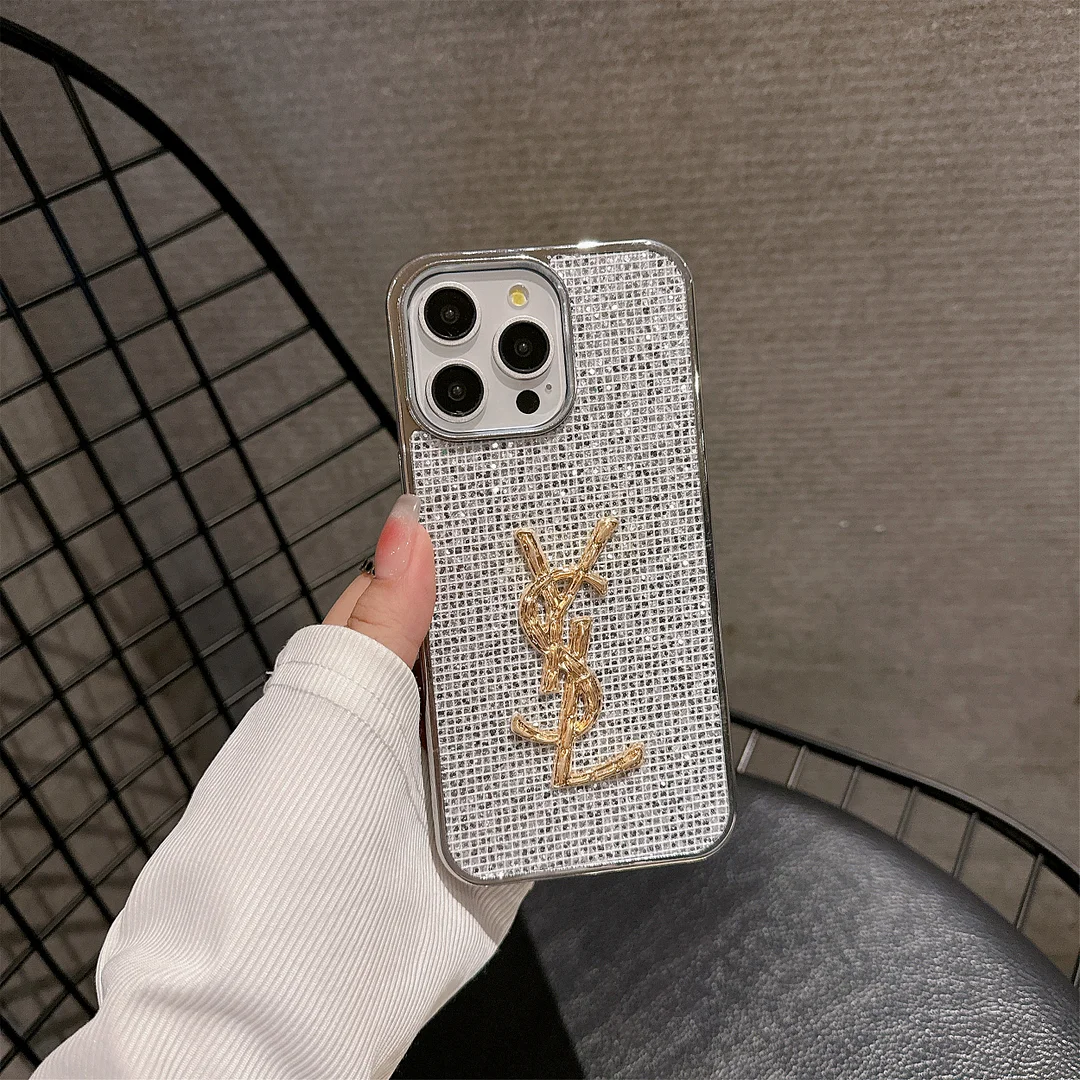 YSL YSL Electroplated Monogram Label Shiny Apple iPhone Case ProCaseMall