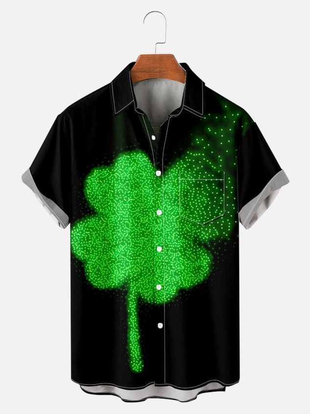 Four-Leaf Clover Graphic Casual Breathable Short Sleeve Hawaiian Shirts