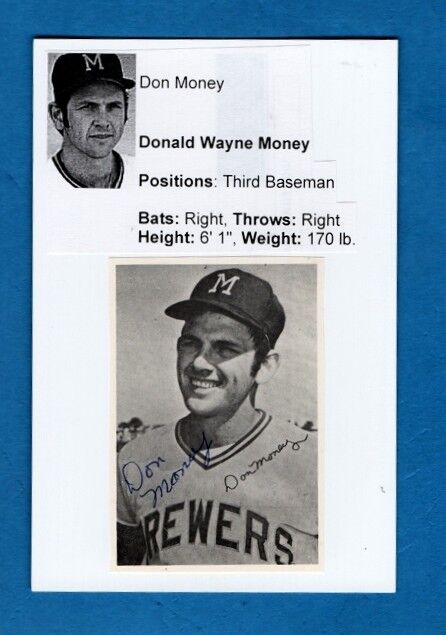 DON MONEY-MILWAUKEE BREWERS AUTOGRAPHED 3.5 X 5.5 POSTCARD SIZED Photo Poster painting