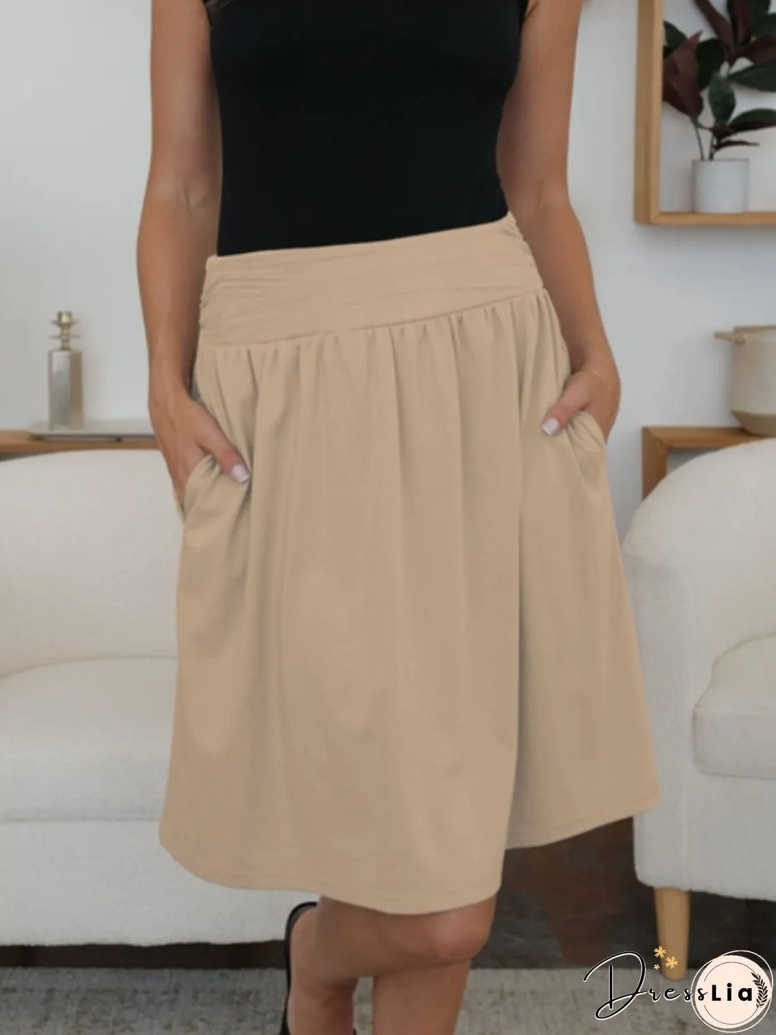 Elastic Waist Skirt with Pockets