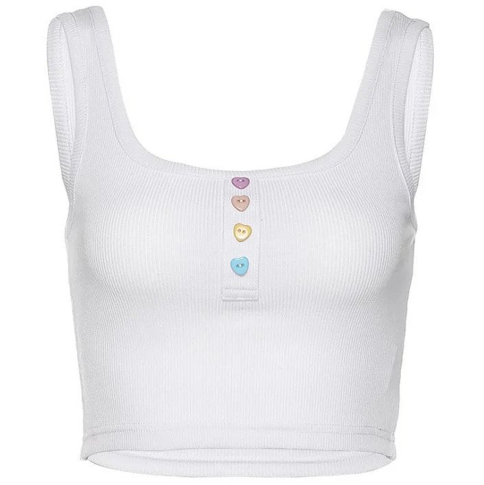 Brownm 2024 Summer Solid Color Ribs Sling Vest Women Wear Tide Ins Street Short Color Button Repair Body