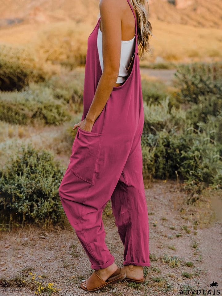 Double Take Full Size Sleeveless V-Neck Pocketed Jumpsuit