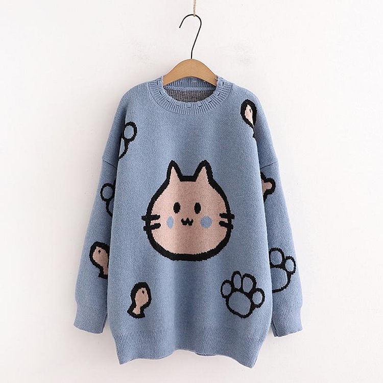 Kitty Fish Claw Kintted Sweater - Modakawa Modakawa