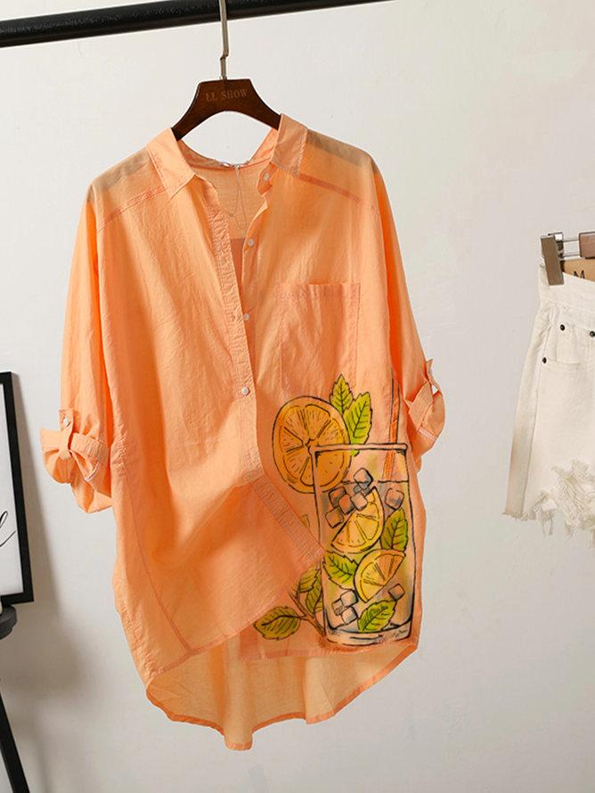 Orange Shirt Collar Casual Shirts & Tops