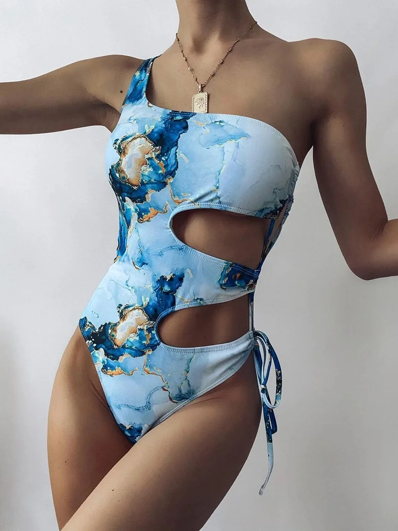 2021 Sexy One Piece Swimsuit Push Up Swimwear Women Monokini Marble Print Swimsuit Bodysuit Bathing Suit Swim Wear