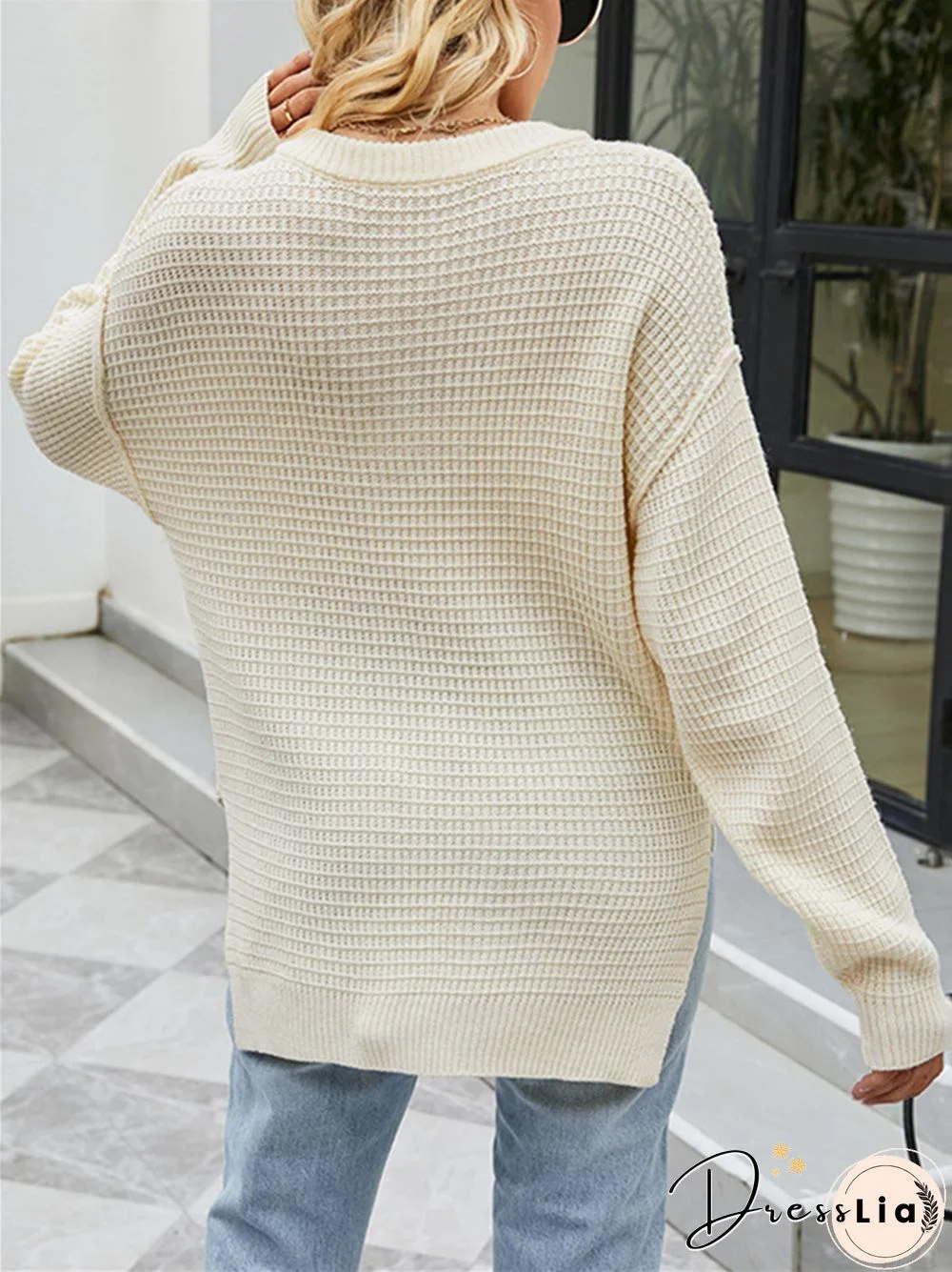 Casual Loose Solid Color Button Sweater