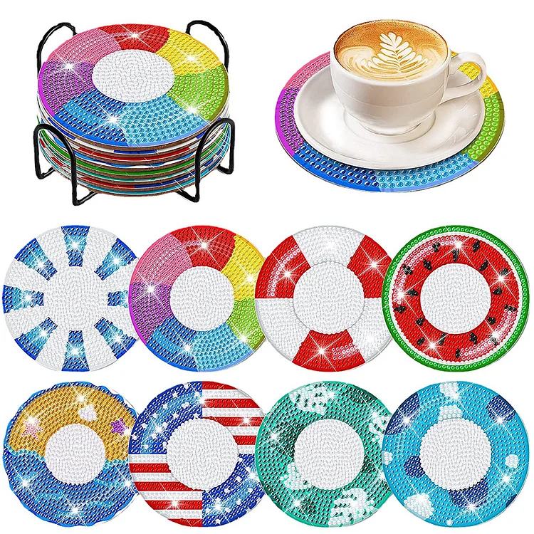 【Coaster】8PCS Cool Ice Cream Beach Holiday Special Shape Diamond Painting Coaster gbfke