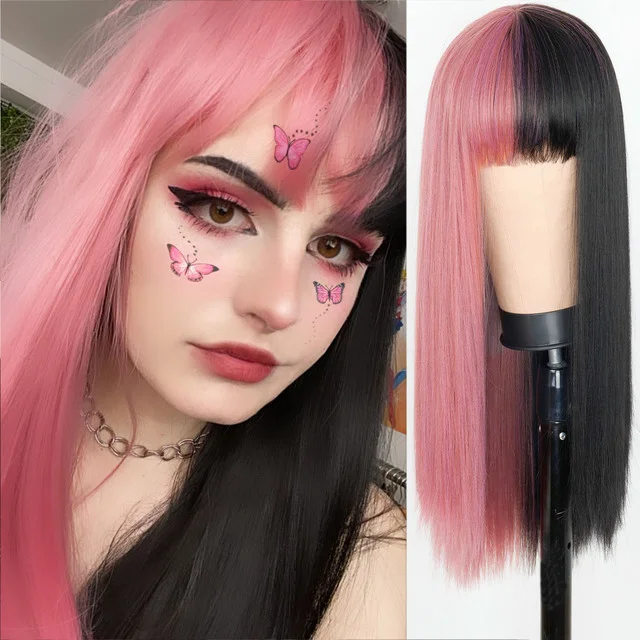 Jewtribute Hair®|Lolita Pink Blonde Long Streight Bangs Natural wigs 