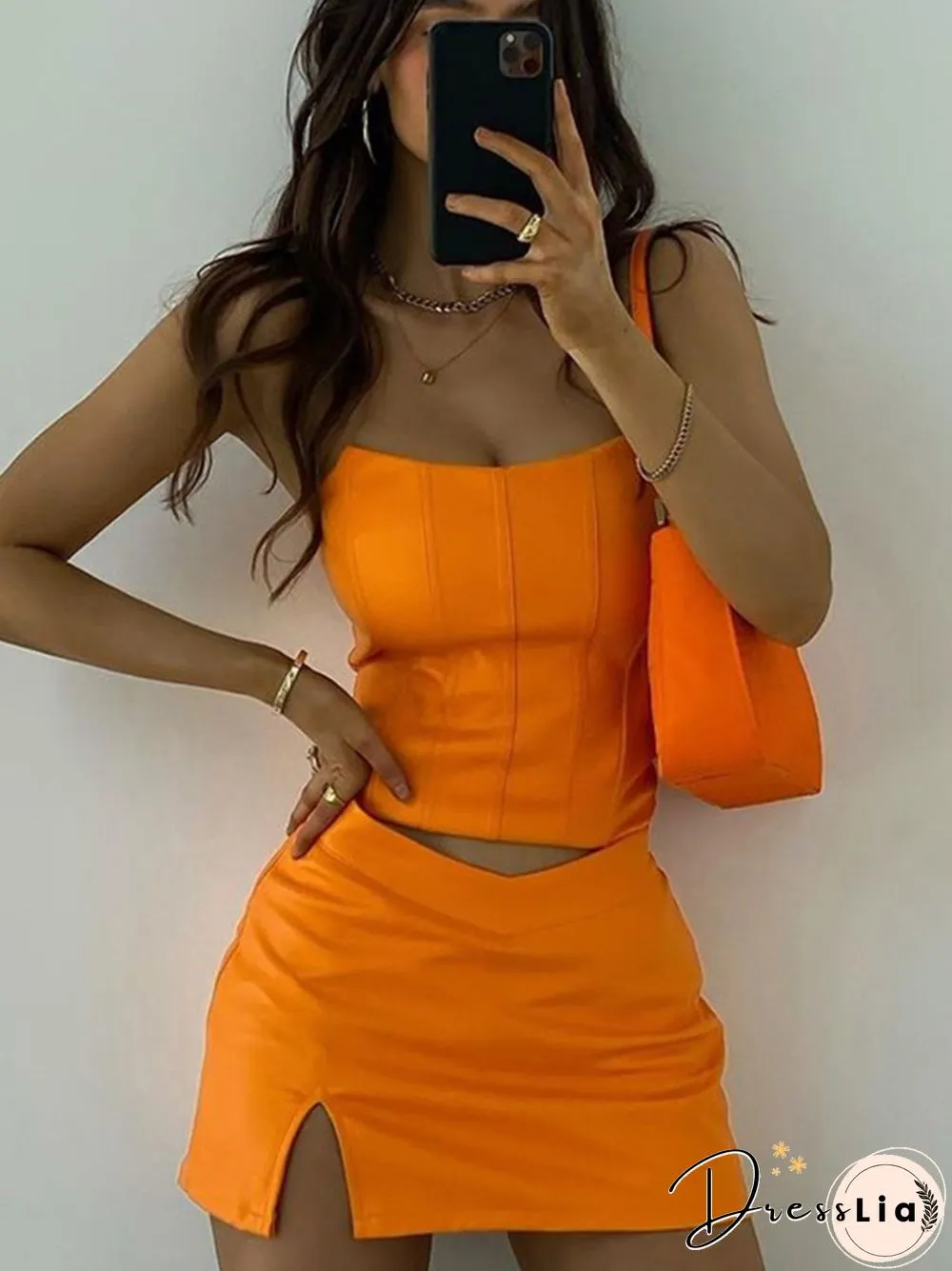 Autumn Bodycon Dress Set Women Party New Arrivals Strapless TopAnd Skirt Leather Sexy Club
