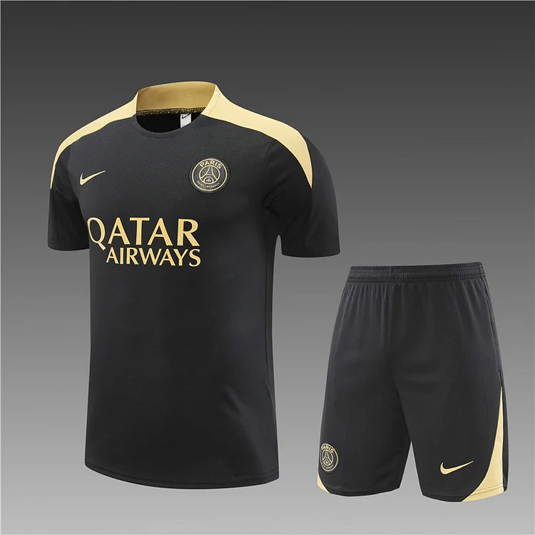 2024-25 Paris Saint-Germain black and gold short-sleeved training uniform