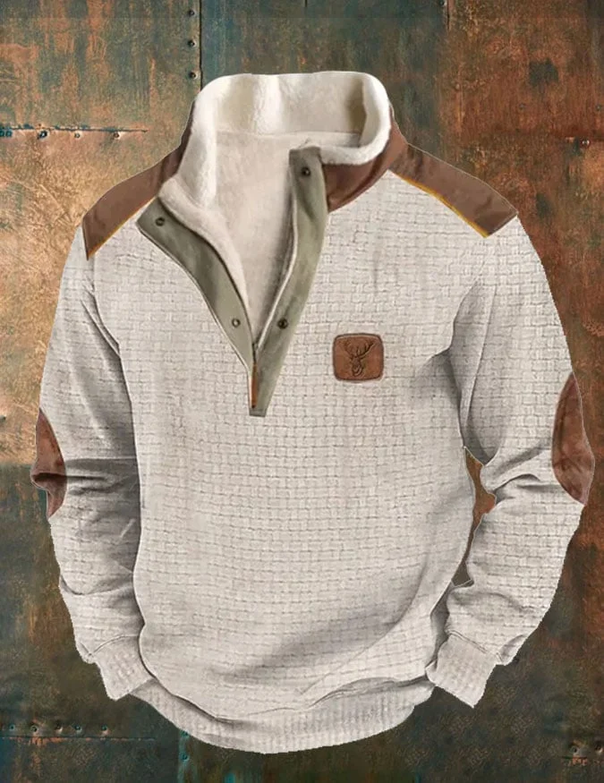 Men's Outdoor Patchwork Stand Collar Sweatshirt