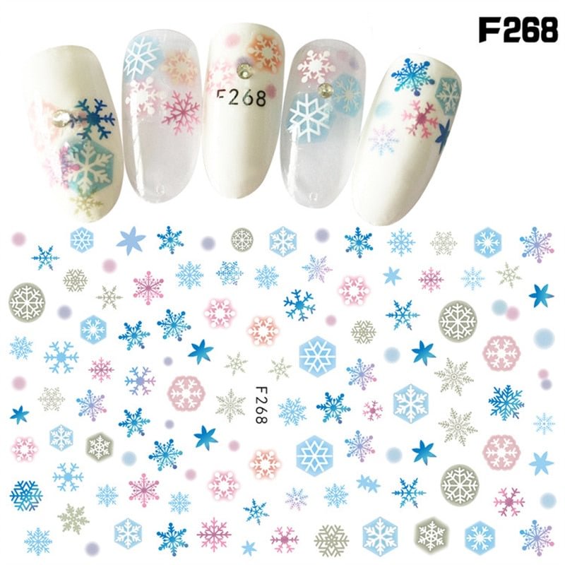 Christmas Design Nail Art Decorations Stickers Abstract Colorful Snowflake Winter Xmas Tree Sliders Nail Decals for Women
