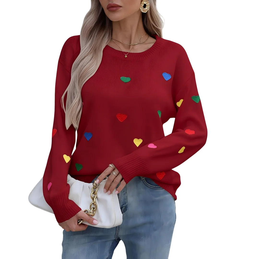 Athvotar Athvotar And Winter Knitted Fashion Color Love Long-Sleeved Collar Collar Sweater Woman