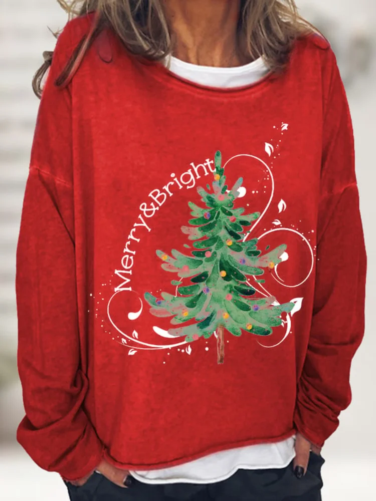 Merry And Bright Print Loose Crewneck Sweatshirt