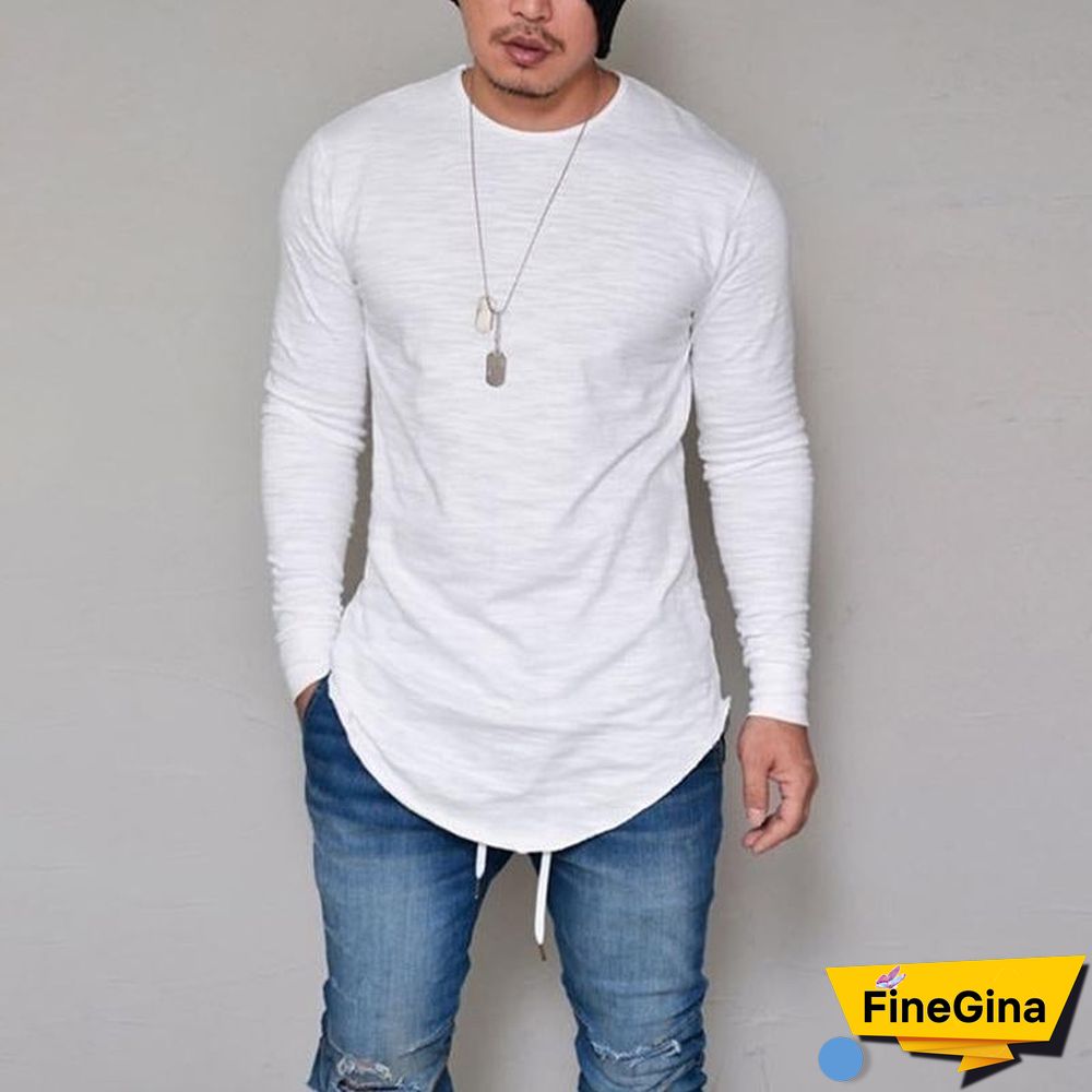 Plus Size Fashion Casual Slim Elastic Soft Solid Long Sleeve Men T Shirts Male Fit Tops Tee