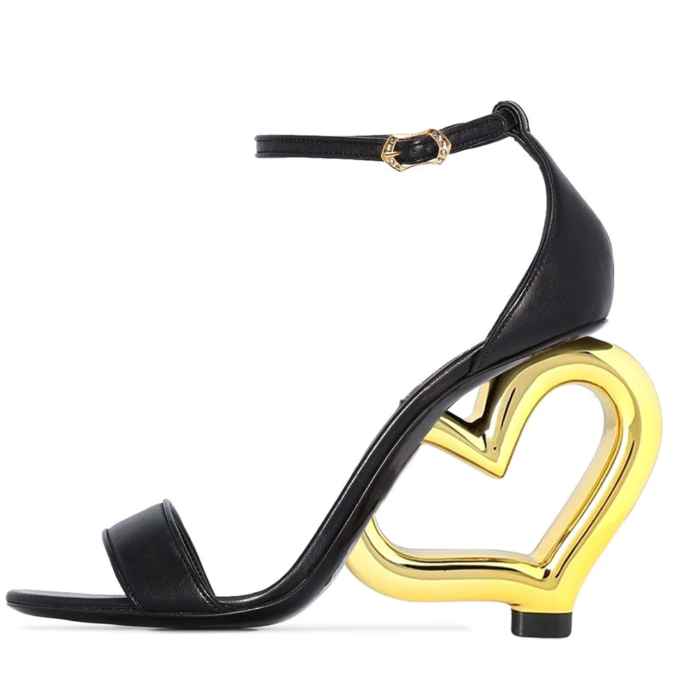 Black  Opened Toe Ankle Strappy Sandals With Decorative Heels Nicepairs