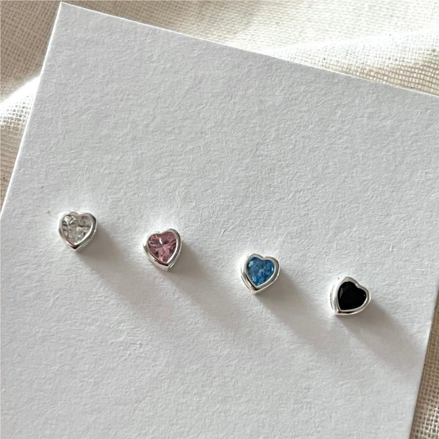 925 Sterling Silver Minimalist Geometric Heart Silver Handmade Stud Earrings