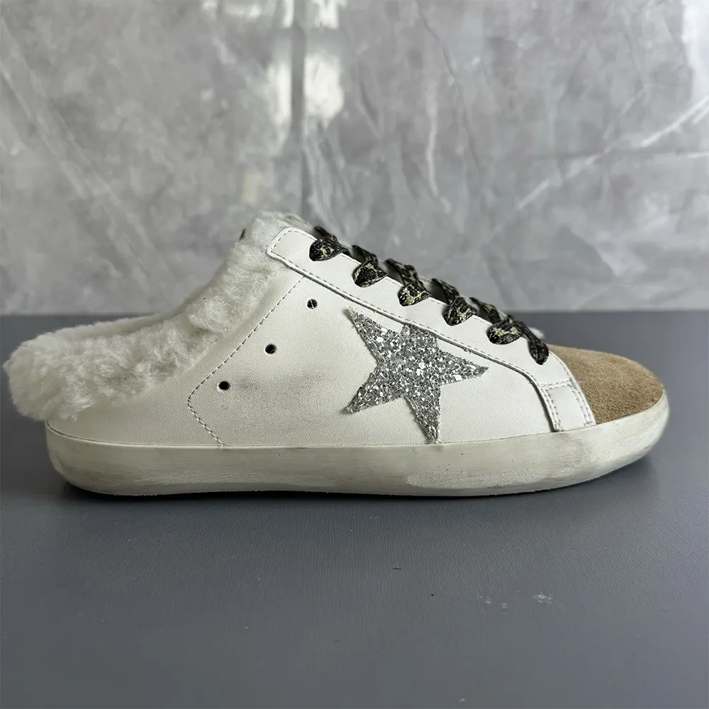 Gentleman's Skate Sneakers Low Top Round Toe Stars Print Causal Shoes Plush Slippers Genuine Leather-vocosishoes