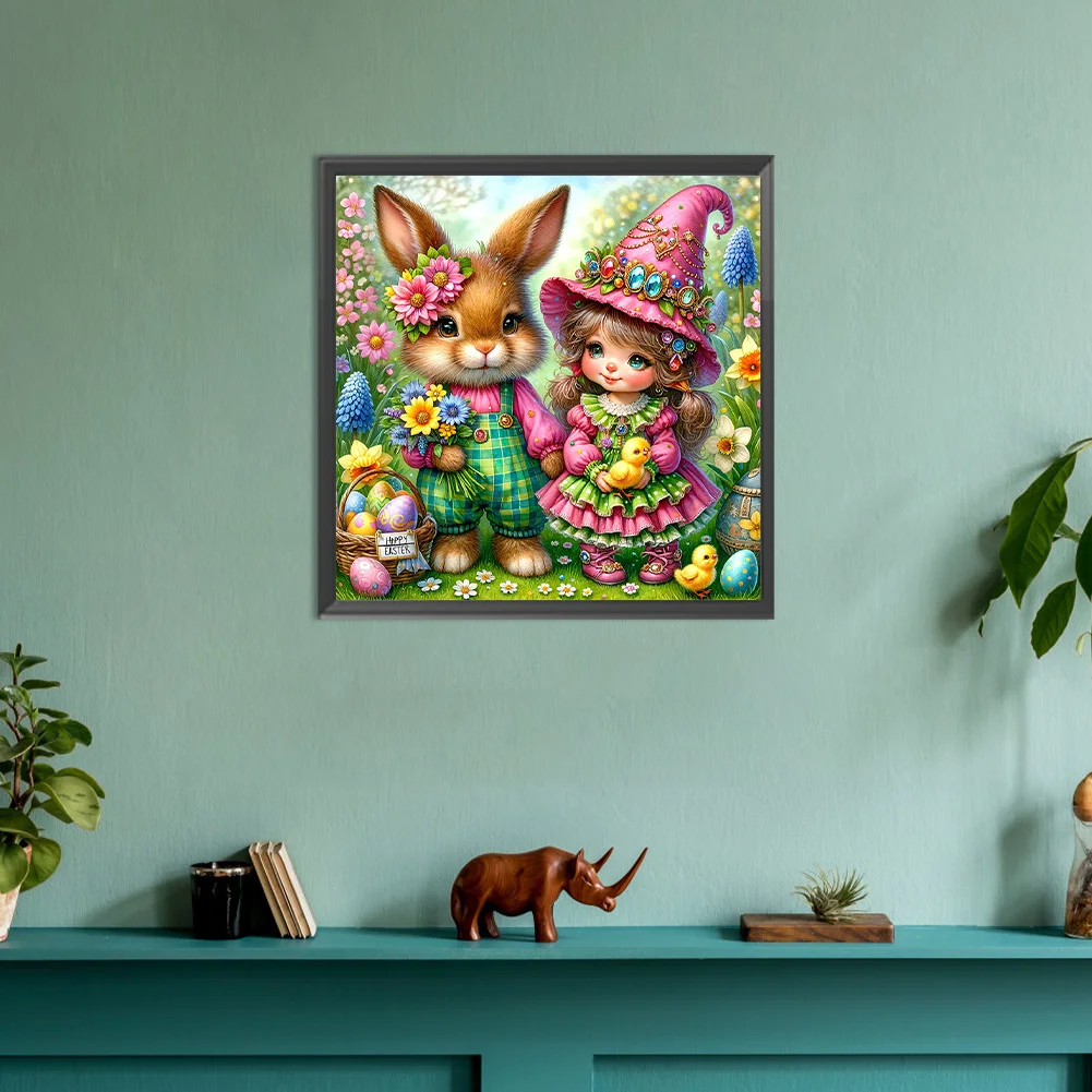Diamond Painting - Full Round Drill - Easter Rabbit Girl(Canvas|30*30cm)