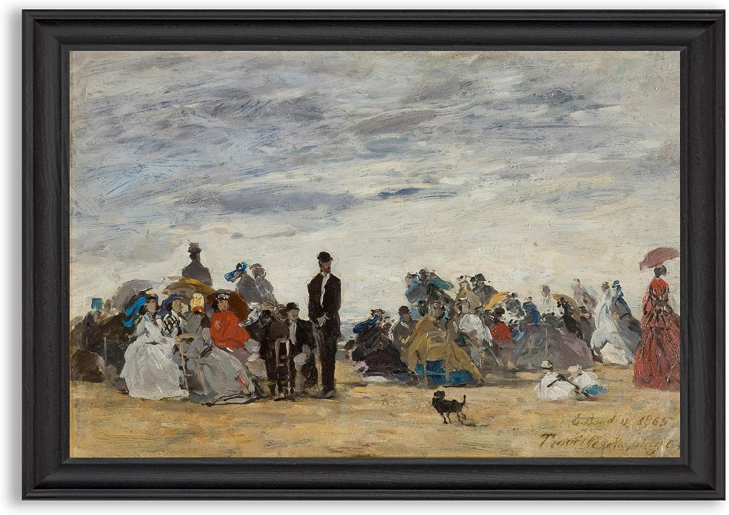 Beach at Trouville by Eugene Boudin Framed Canvas Wall Art Decor | Fine Artwork Painting Reproduction Canvases | Gallery Print in Wood Frame | Home & Office Gift for Bedroom & Living Room Walls Beach at Trouville
