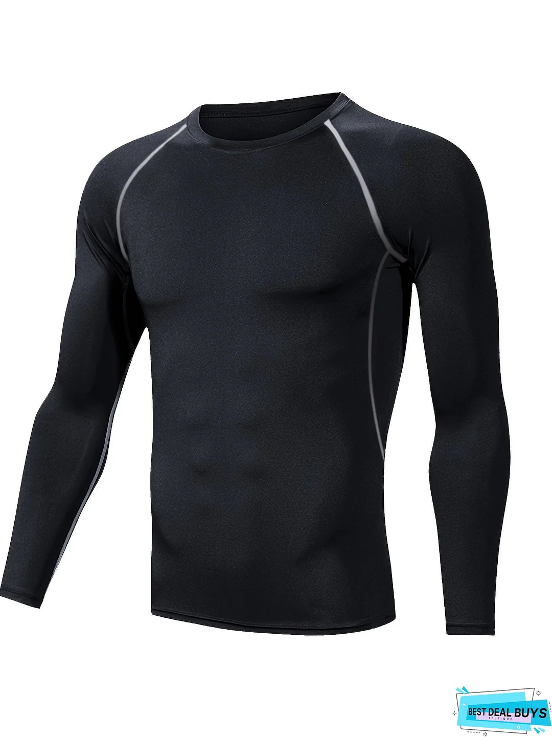 5 Pcs Mens High-Performance Solid Muscle Fit T-Shirts - Stretchy Crew Neck Long Sleeve Sports Tees for Active Fitness Enthusiasts - Moisture-Wicking, Quick-Drying, Four-Season Wear for Hiking, Jogging, Cycling, and Outdoor Activities