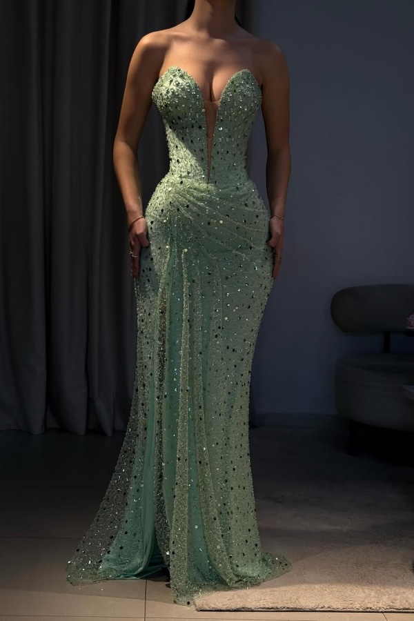 Gorgeous Green Beaded Split Prom Dress | ZT0703