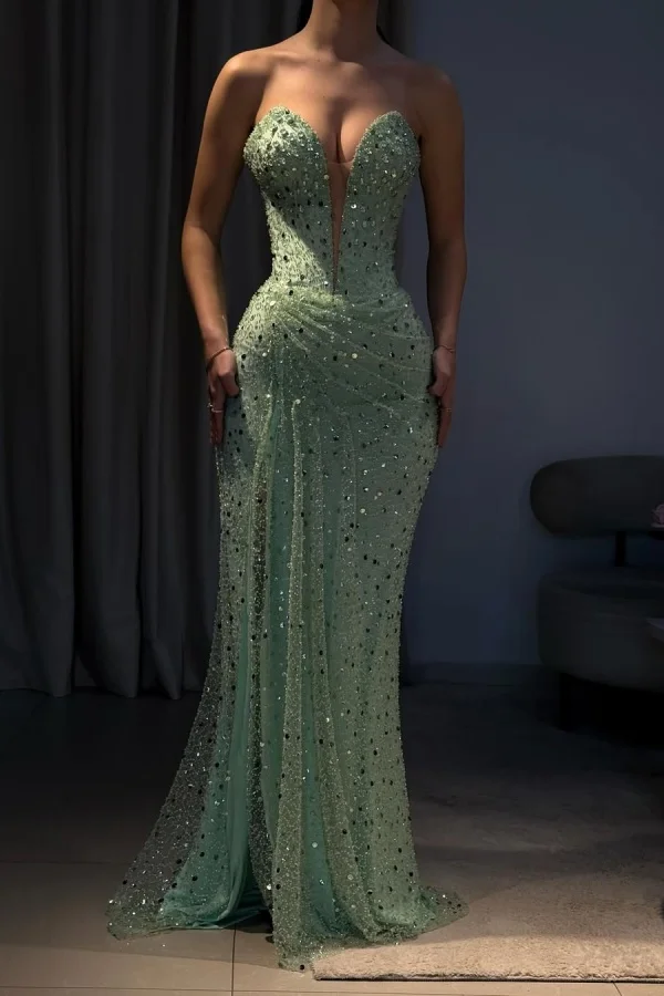 Green Gorgeous Beaded Split Prom Dress ZT0703