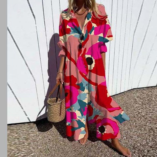 Showy Pink 3/4 Sleeve Maxi Dress