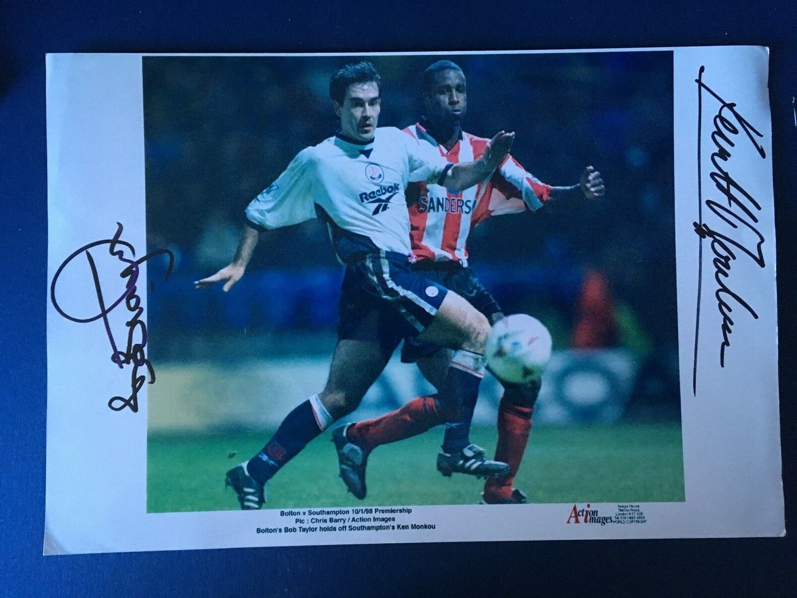 BOB TAYLOR / KEN MONKOU - BOLTON v SOUTHAMPTON - EXCELLENT DUAL SIGNED Photo Poster painting