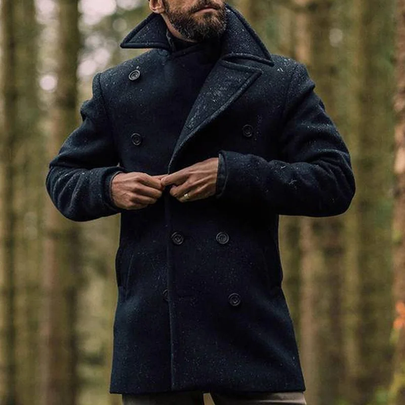 American Retro Woolen Navy Rough Classic Double-breasted Heavy Wool Coat