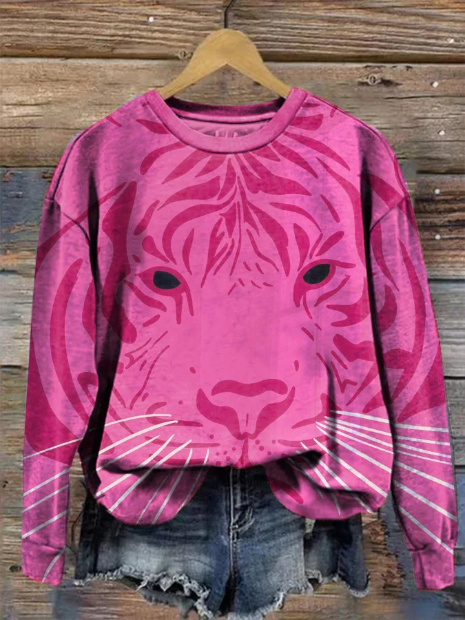 Pink Tiger Casual Crew-neck Sweatshirt