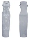 Cat Printed Straps Sleeveless Maxi Dress