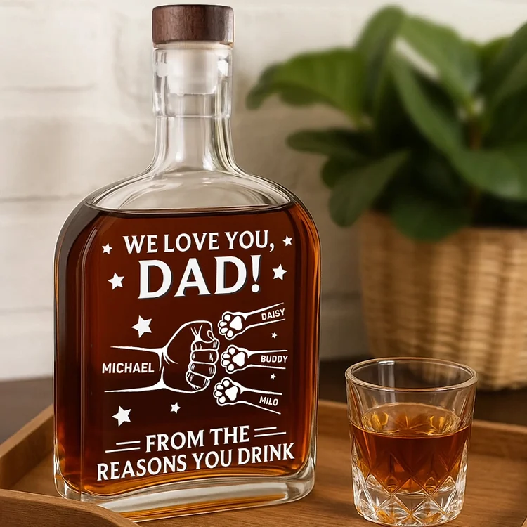 Paws Down, You’re The Best - Dog & Cat Personalized Custom Whiskey Bottle - Father's Day Gift