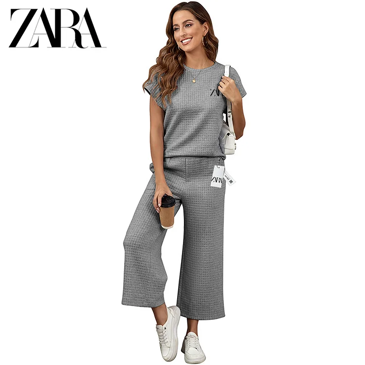 ZARA letní nový jednobarevný texturovaný módní dvoudílný 