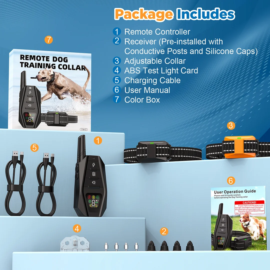 Dog Training Collar for 2 Dogs with Remote, 1640FT Range IP67-Rated, Beep Vibration Safe Shock Modes, Safety Lock, Adjustable Reflective Nylon Collars, Rechargeable