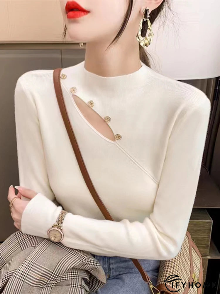 Women's Acrylic Mock-Neck Full Sleeves Solid Pattern Sweater | IFYHOME