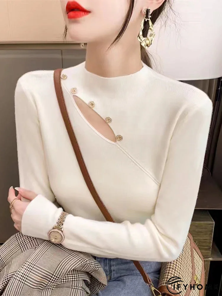 Women's Acrylic Mock-Neck Full Sleeves Solid Pattern Sweater | IFYHOME