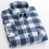 Pure cotton plaid casual square collar pocket long sleeve shirt