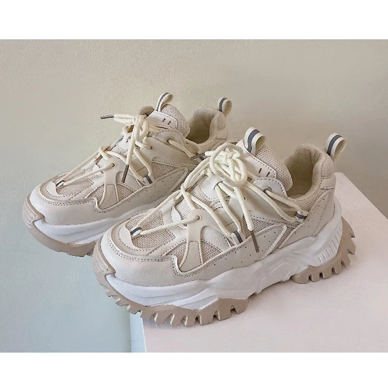 Christmas Gift Women's Sports Shoes Chunky Sneakers Woman Shoes Fashion Mesh Breathable Female Black Thick-soled Casual Women Vulcanize Shoes
