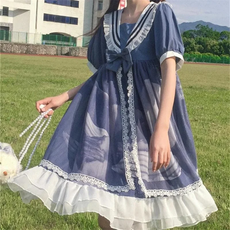 Lolita Cute Girl Cloud Moon Pattern Dress SP15865
