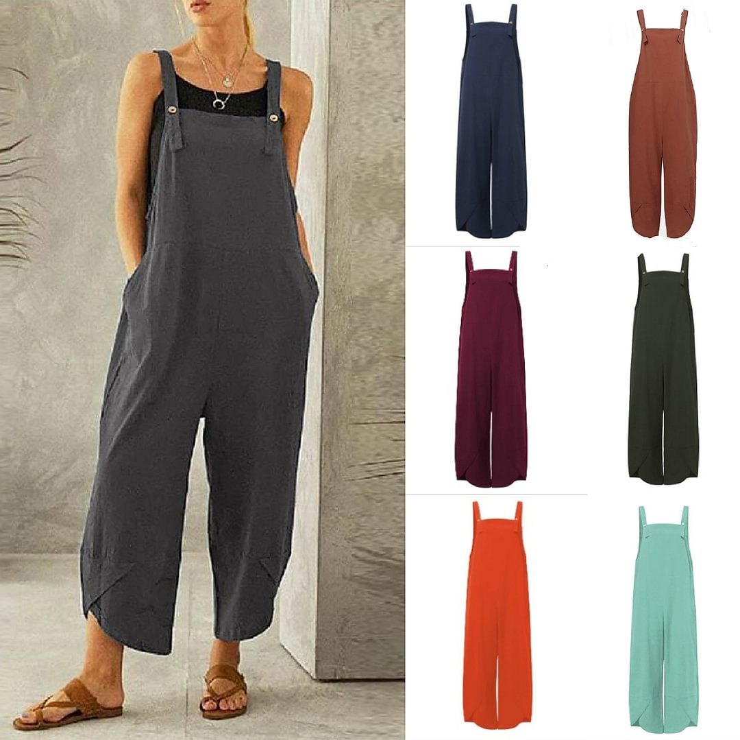 Women's Solid Color Casual Ninth Overalls