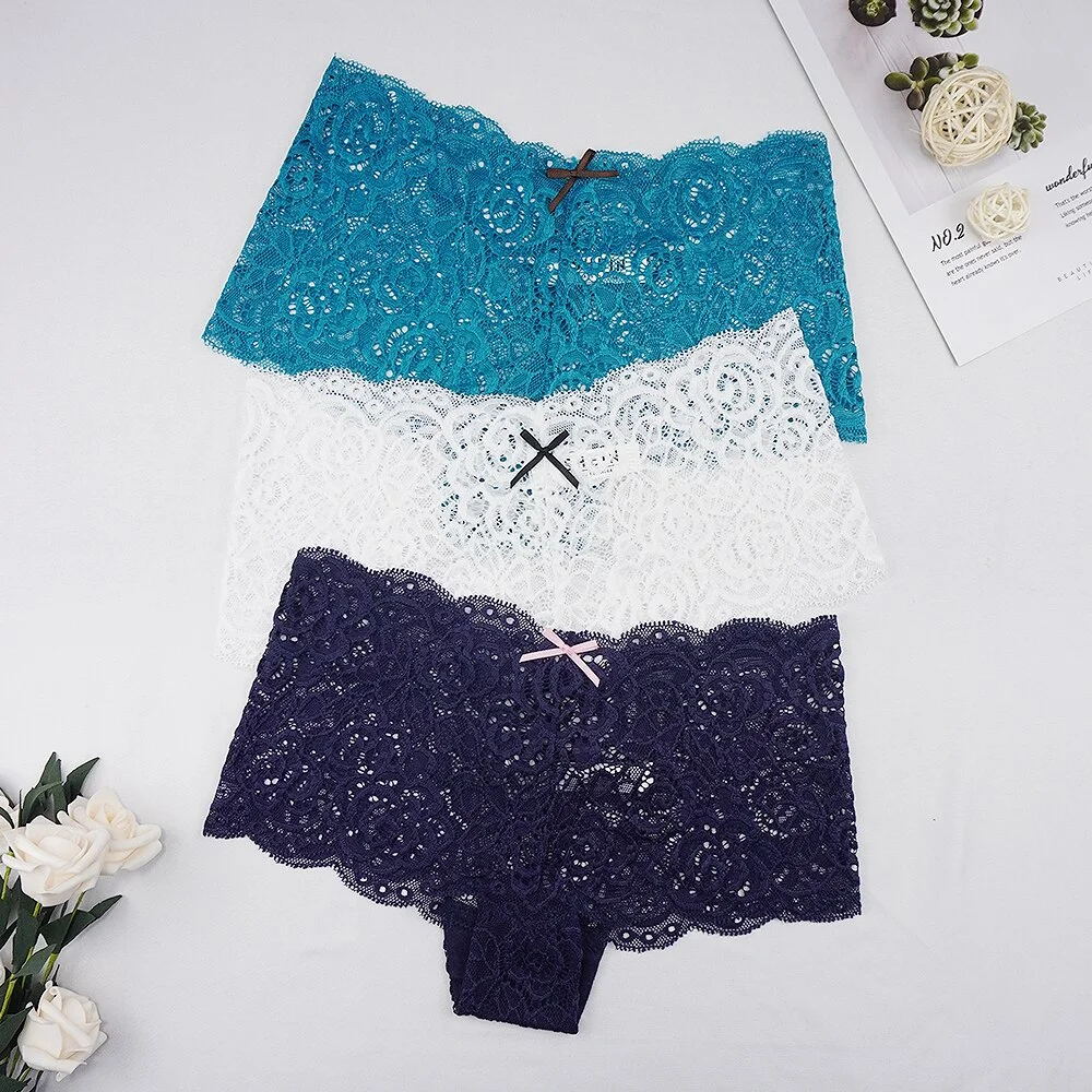 Billionm Sexy Women's Panties Boyshort Lace Underwear Plus Size Woman Boxers Seamless Transparent Pants Solid Underpants S-4XL