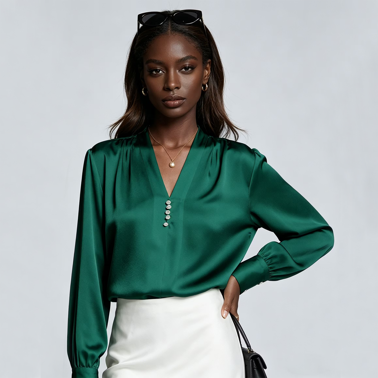 Women's 100% Mulberry Silk Blouse Long Sleeve Pullover REAL SILK LIFE