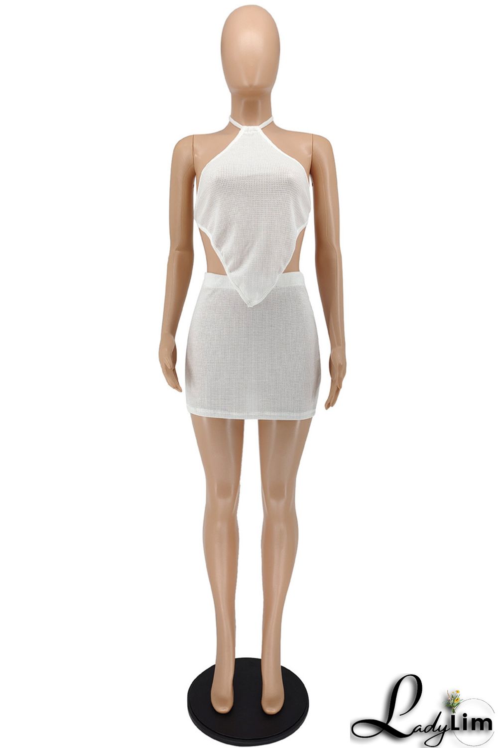 Pink Sexy Casual Solid Bandage Backless Halter Sleeveless Two Pieces