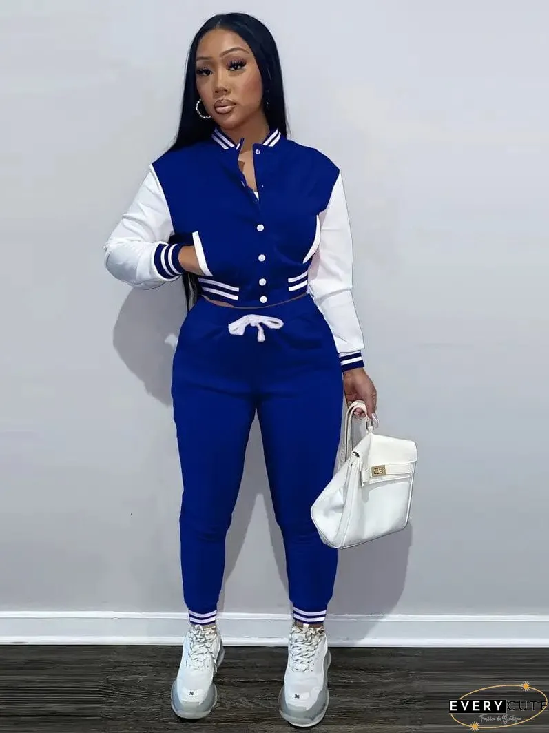 Stylish Women's Matching Set with Button-Up Bomber Jacket and Drawstring Pants