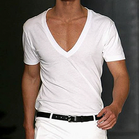 Men's Basic White Deep V-Neck Cotton Short Sleeve T-Shirt / TECHWEAR CLUB / Techwear