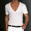 Men's Basic White Deep V-Neck Cotton Short Sleeve T-Shirt by Inlyline