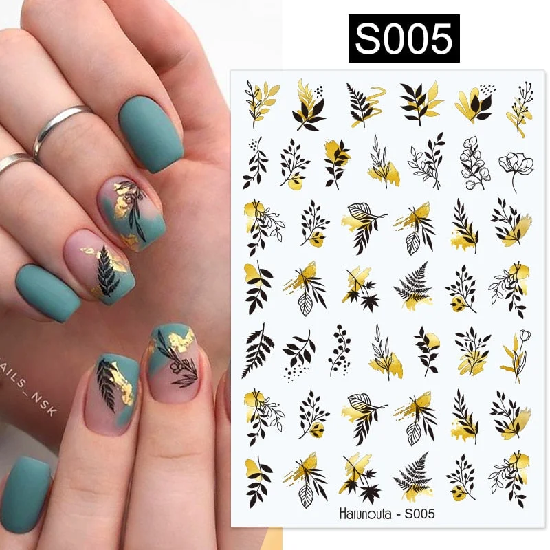 1PC Black White Leaves Flower 3D Nail Stickers Tropical Plants Mandala Leaf Geometry Transfer Decals Nail Art Decorations-Nail Inspo