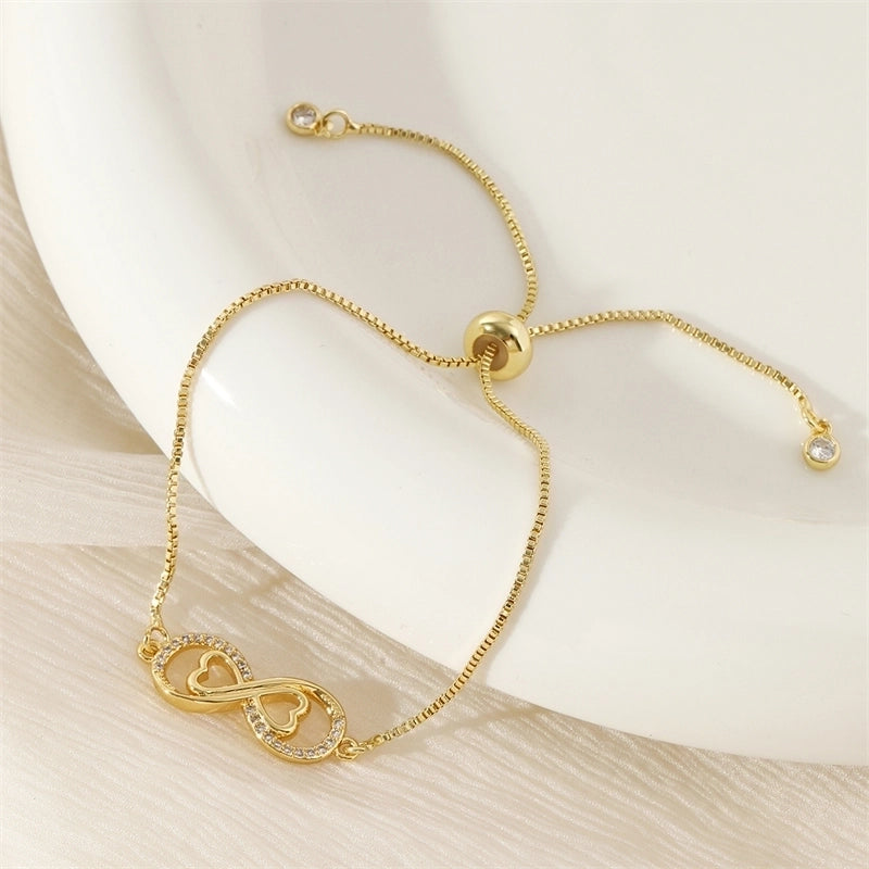 Copper 18K Gold Plated Minimalist Inlay Geometric Heart Shape Zircon Bracelets